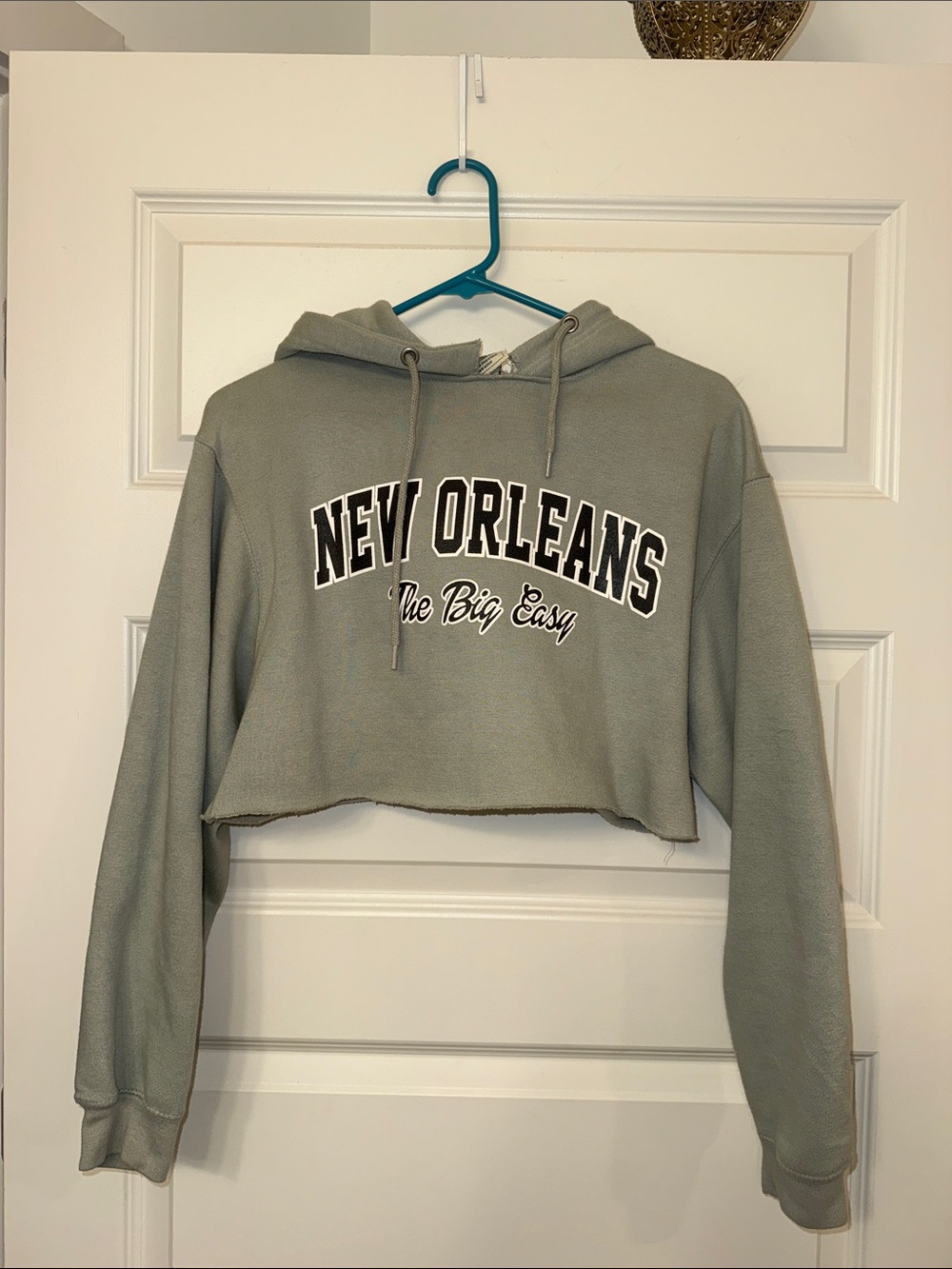 New Orleans 'The Big Easy' Cropped Hoodie Sweatshirt - Sage Green